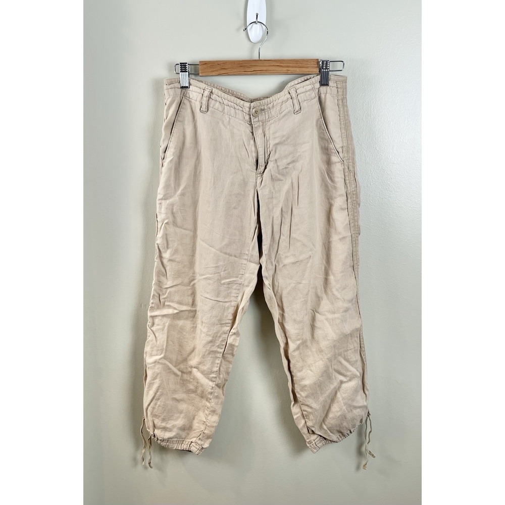 Old Navy Women's 6 Y2K Capri Cropped Pants 100% Linen Lightweight Vtg Tan Loose‎